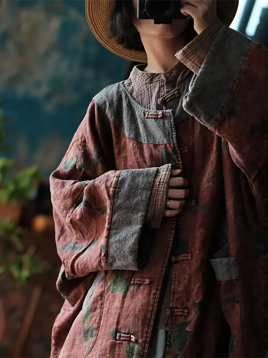 Women Spliced Loosse Linen Coat
