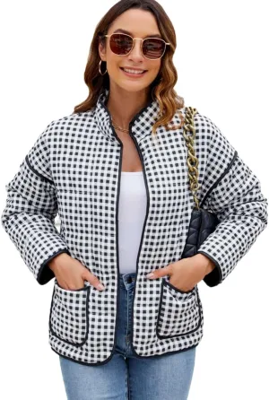 Women's Cropped Floral Quilted Jacket Lightweight Open Front Padded Puffer Coat