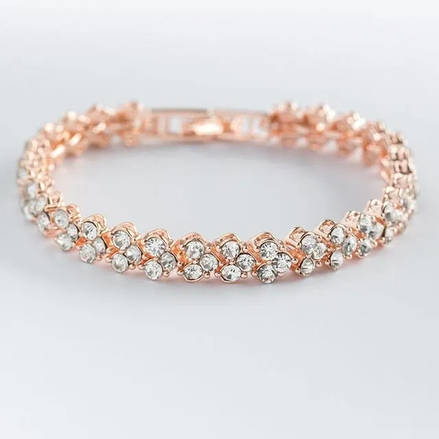 Womens Crystal Heart Charm Bracelet