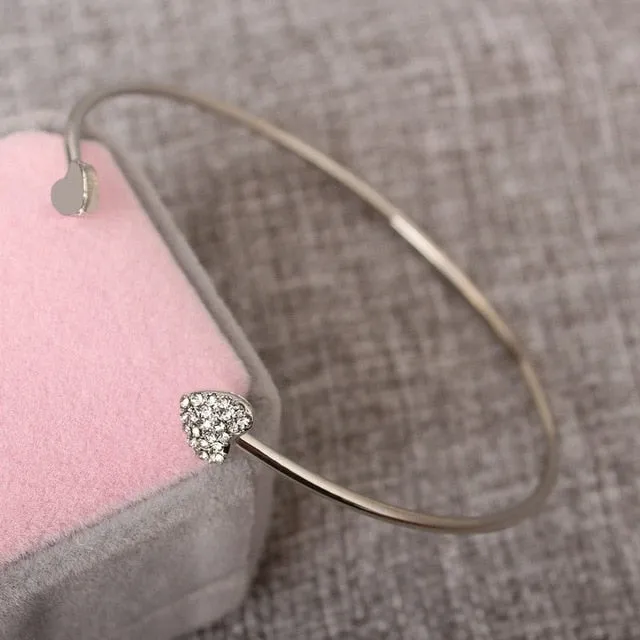 Womens Crystal Heart Charm Bracelet