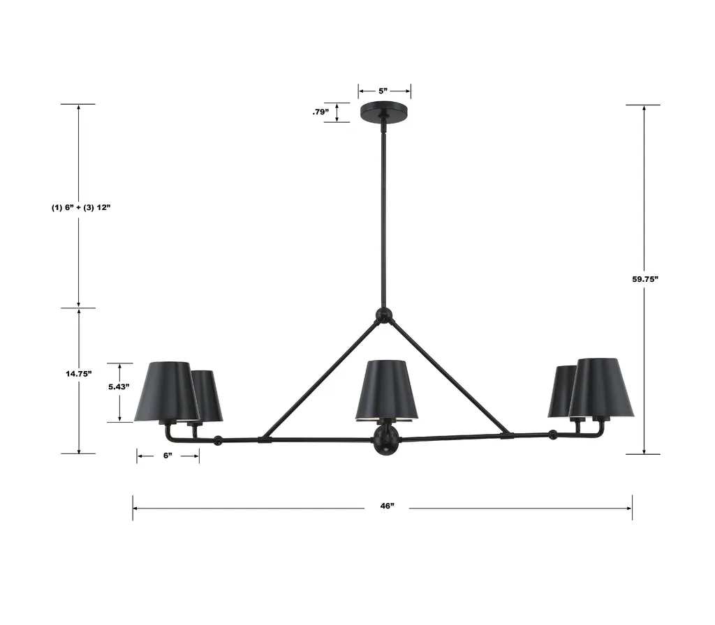 Xavier 6 Light Matte Black Chandelier